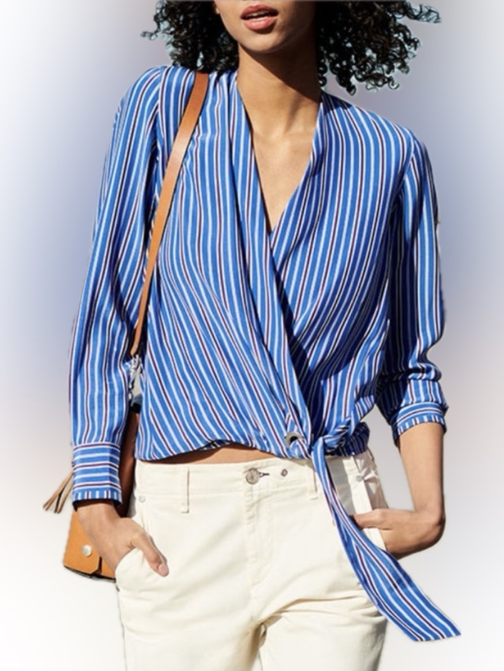 rag & bone Blue Striped Tie-Front Blouse